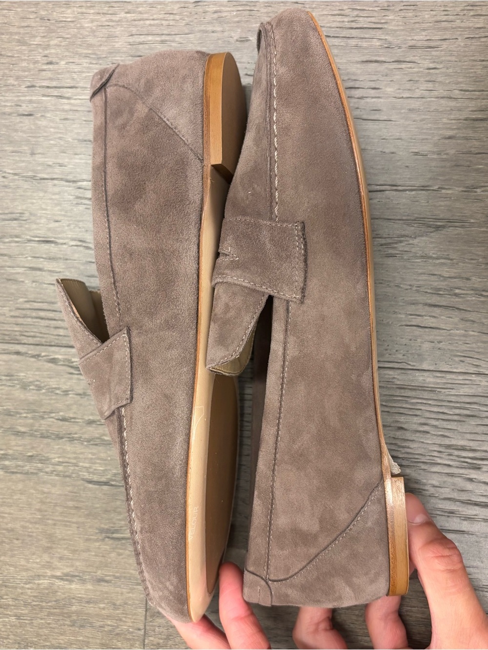 NWT JAMIE HALLER-Suede Taupe Penny Loafer (38) - Picture 2 of 7